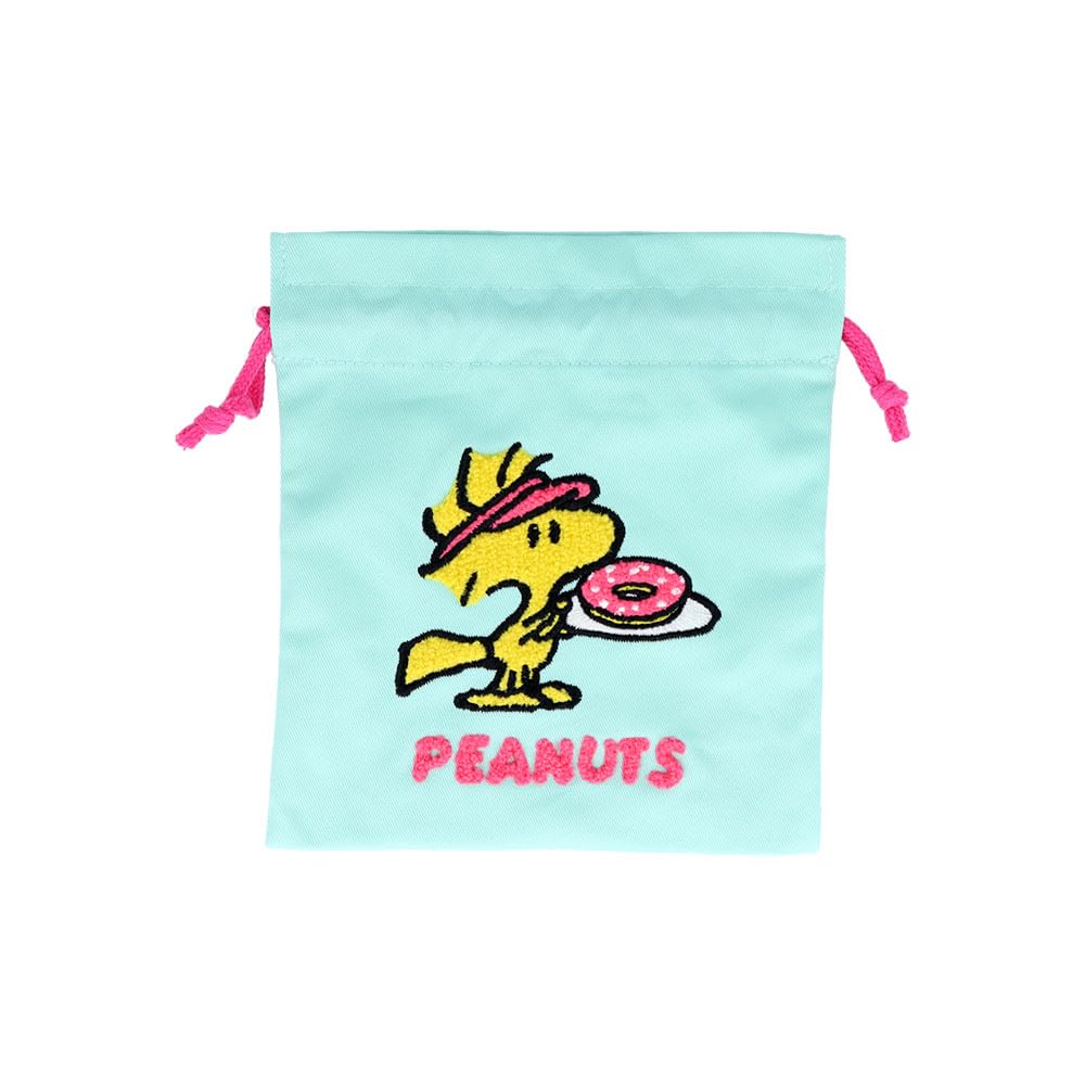 Sunstar Stationery Snoopy Embroidered Drawstring Mint S2336545 Bag, Green,
