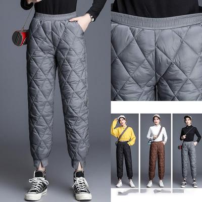 Women's Autumn and Winter Plus Size Thickening Light Solid Colour Loose Casual Outside Wear Windproof Cold Warm Comfortable Thin Legging Trousers