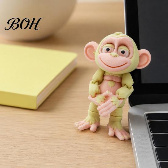Durable Animal Decoration 3D Printed Articulated Monkey Figurine, Multi-Color Cartoon Model with Portable Healing Charm Movable Joints, Stress Relief