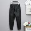 Plus Size Elastic High-Waist Baggy Denim Harem Pants for Women - Casual Autumn Wear