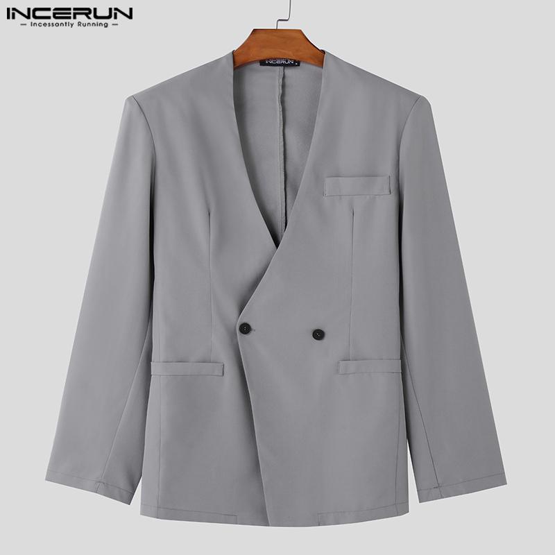 INCERUN Men Collarless Long Sleeve One Button Blazer Casual Oversized Thin Suit Coats