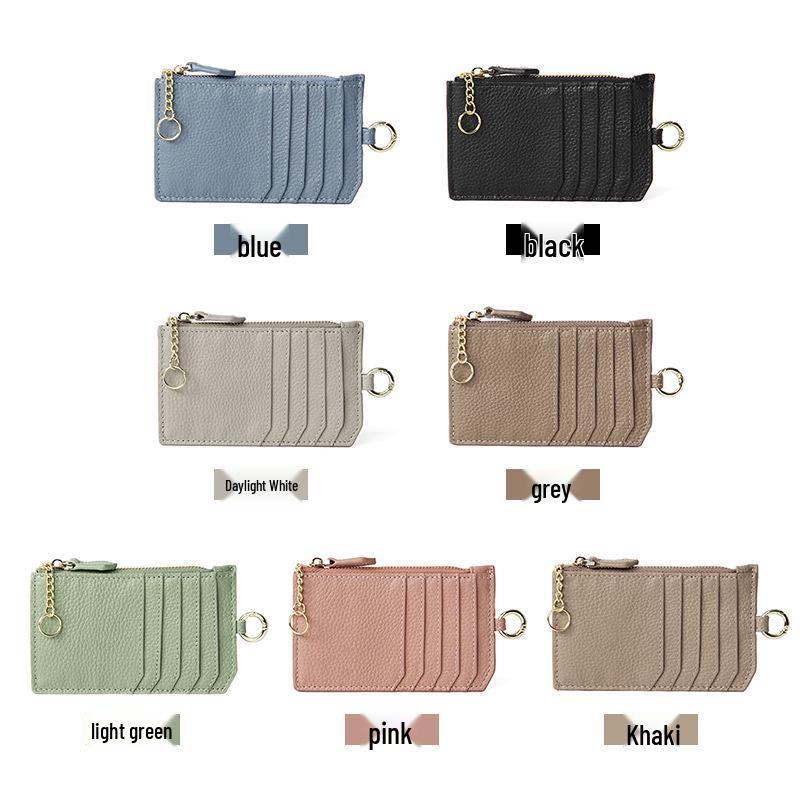 Women's Genuine Leather Card Holder Wallet with Zipper, Multi-Card Slots, Coin Purse, and ID Holder