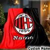 Custom Name Milan Team Crest Throws Blanket Flannel Blankets for Couch Bed Gifts for Men Women Picnic Blanket Christmas Fan Gifts