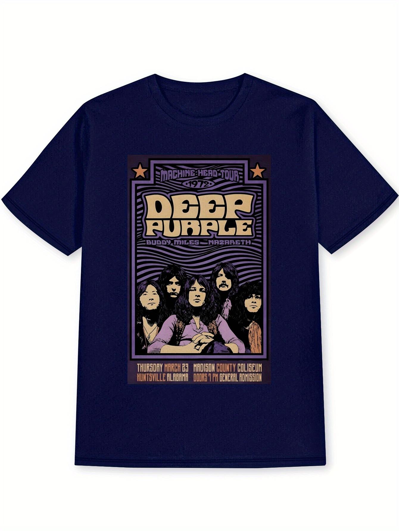 

Vintage Rock Band Graphic T-shirt - Deep Purple & Stray Cats Retro Print S