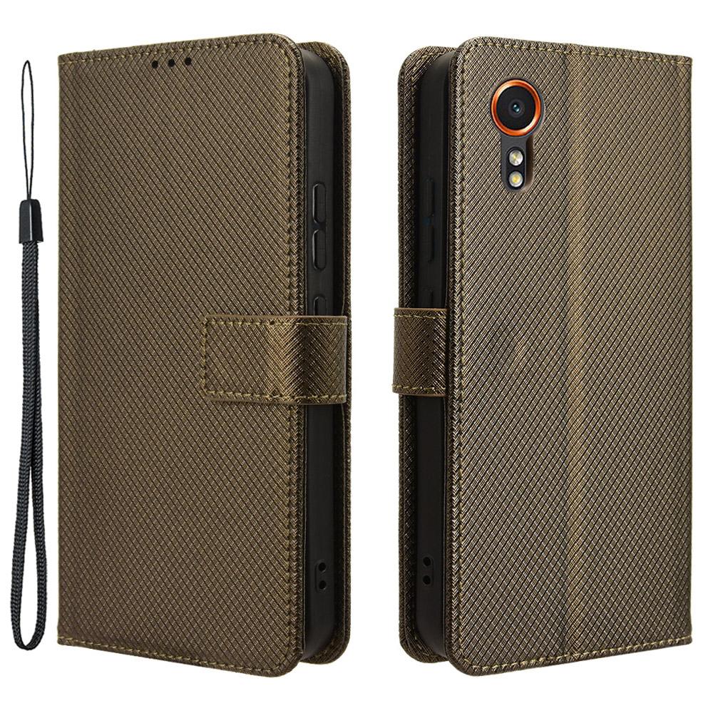 

For Samsung Galaxy Xcover7 Case Diamond Texture Leather Phone Stand Cover C