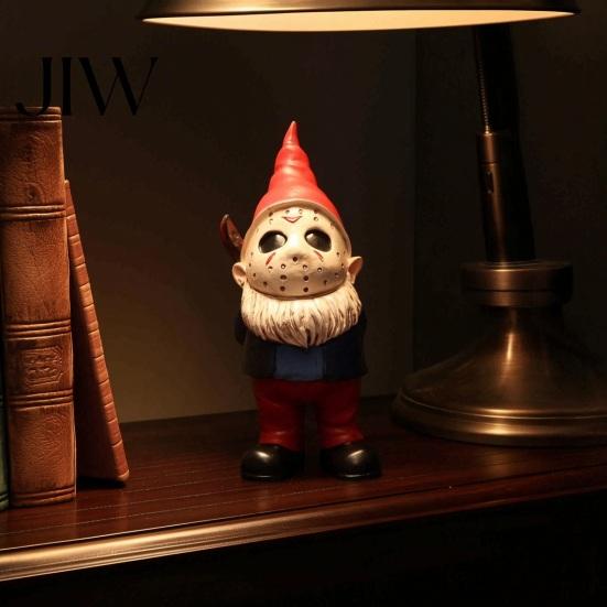 Unique Personalized Halloween Gifts Voorhees Resin Figurine, Cute Horror Hockey Mask Gnome Statue Decorations with Knife, Distressed Hand-Painted