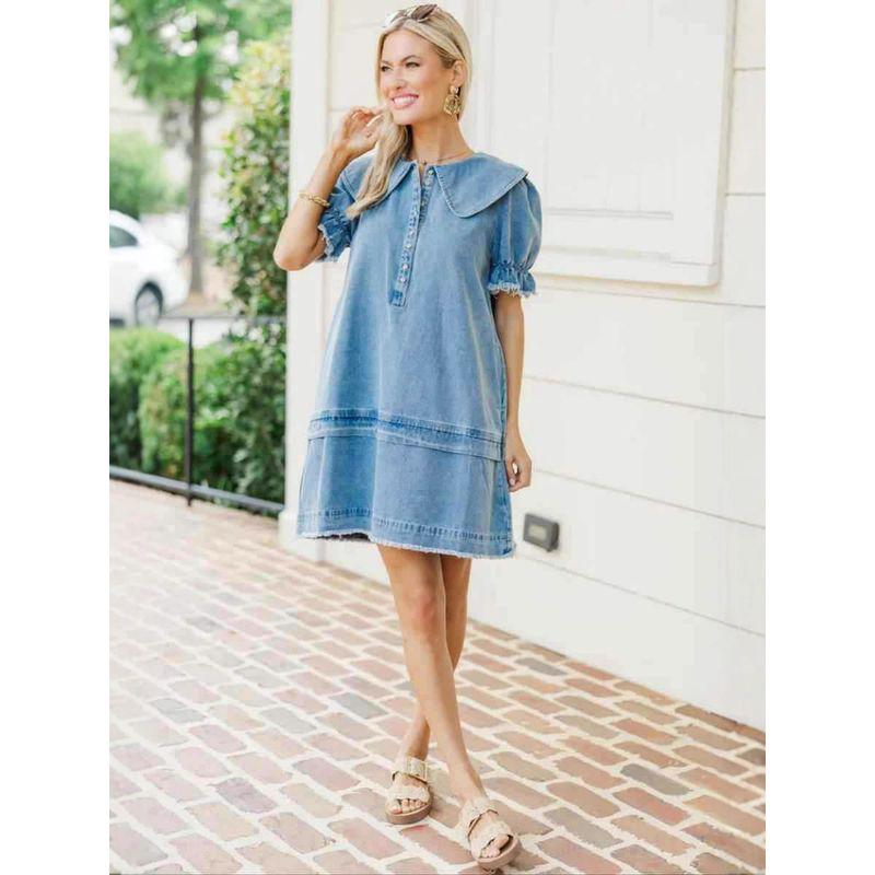 European and American New Fashion Casual Loose Short Sleeve Demin Dress Cowboy Short Sleeve Dress