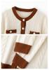 Women's Thick Cashmere Color Block Cardigan Sweater - Autumn/Winter Collection, Loose Fit, Round Neck