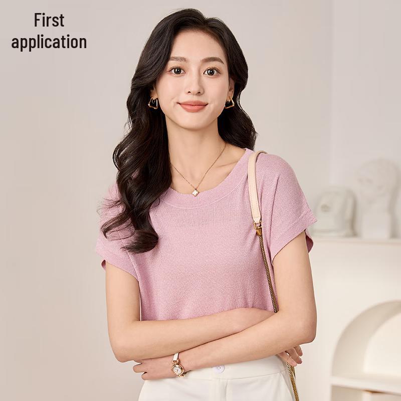 Women's Bright Silk Knit Short Sleeve T-Shirt