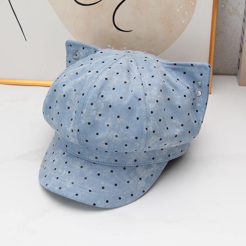 Cute cat ears polka dot newsboy hat children spring and autumn new fashion octagonal hat show face little painter hat