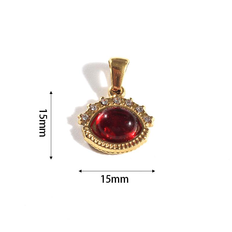 18K Gold Geometric Oval Red Stone Pendant Necklace: European  American Retro Luxury Jewelry