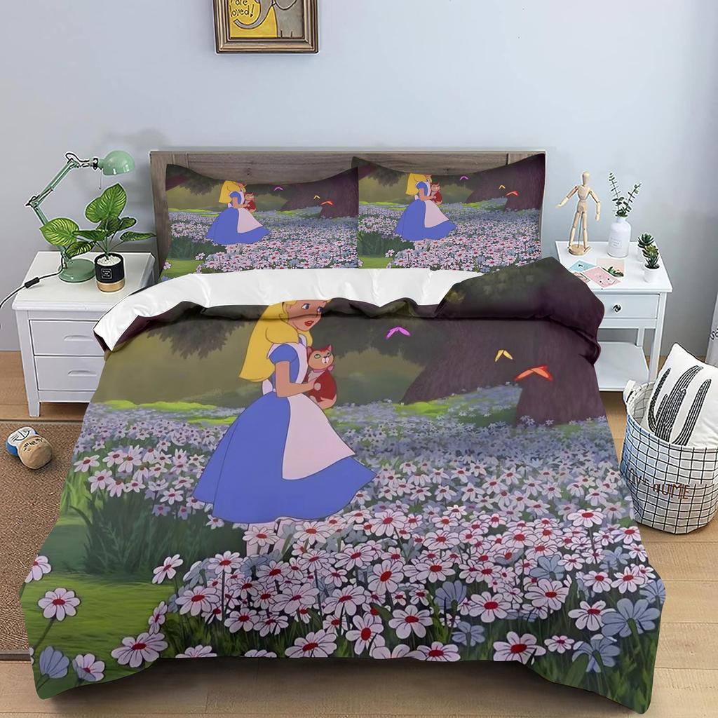 Alice In Wonderland Duvet Cover Set Childern Home Boys Girls Cartoon Co-branded Modern  2 Piece Bedding Sets