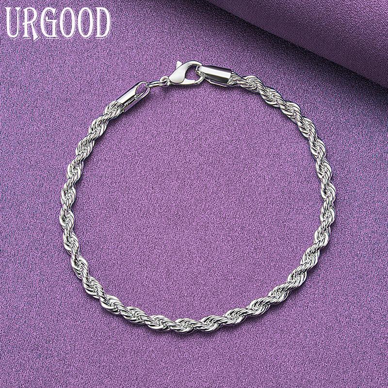 925 Sterling Silver 4mm Twist Chain Fashion Bracelet