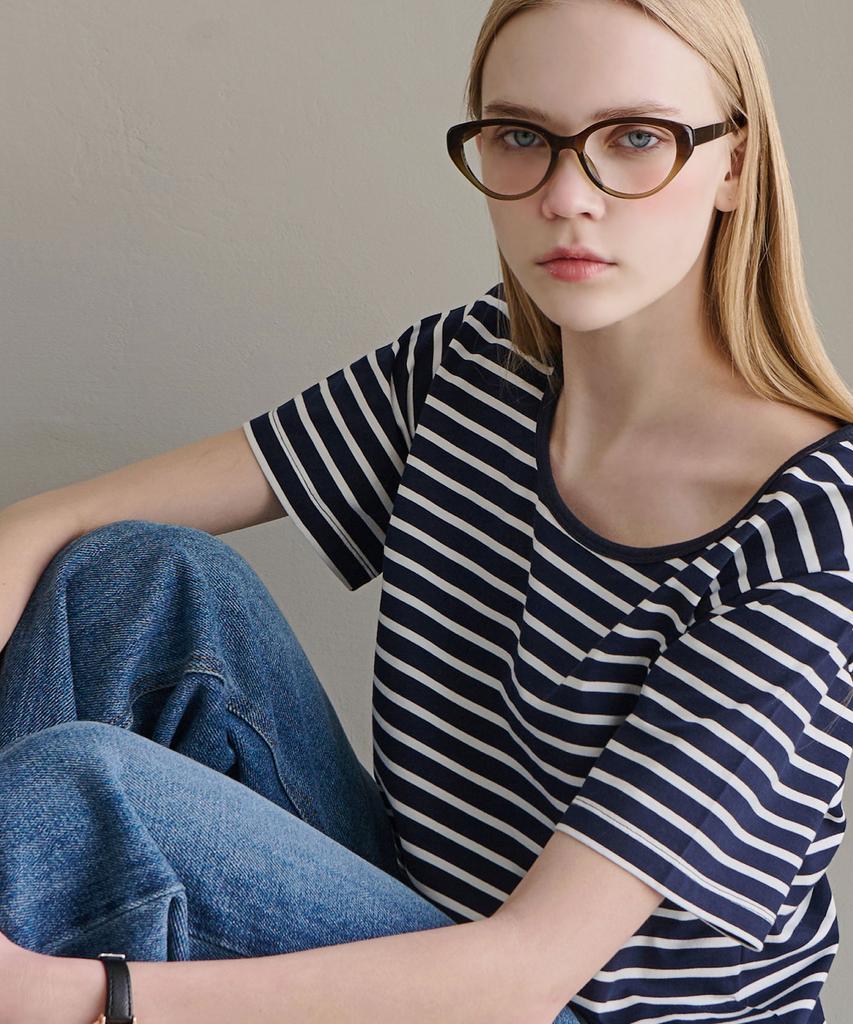 Lucida Basic Striped Short Sleeve T-Shirt - Navy