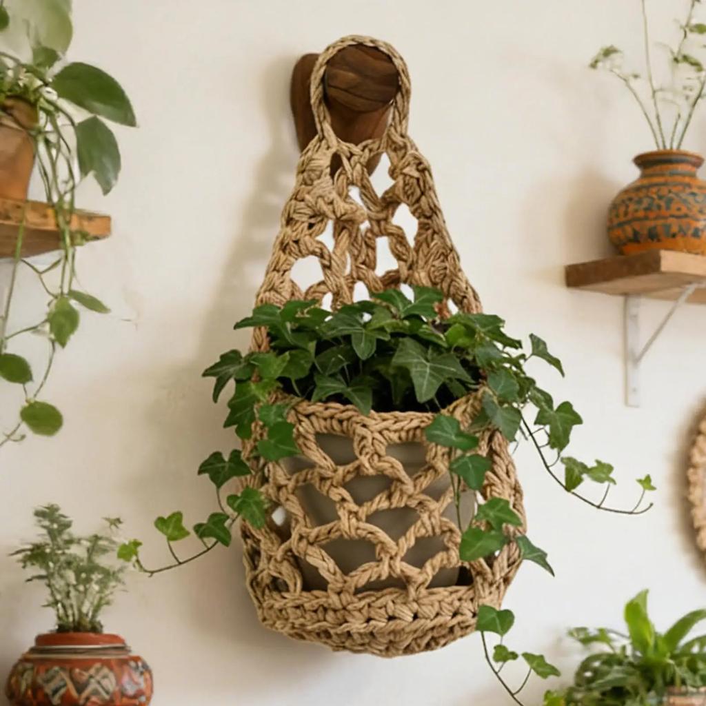 Appendi Piante Macramè Piccolo Boho Intrecciato Cotone Fioriera Sospesa Decorazione Murale Supporto Fioriera Interna per Porta Appartamento Ufficio