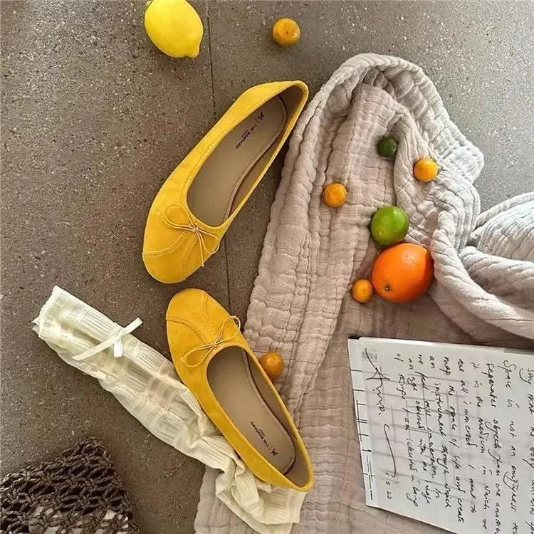 French Butterfly Knot Flat Shoes Soft Bottom Ballet Style Women's Casual Spring Summer New Korean Version Commuting Slip-On Shoe