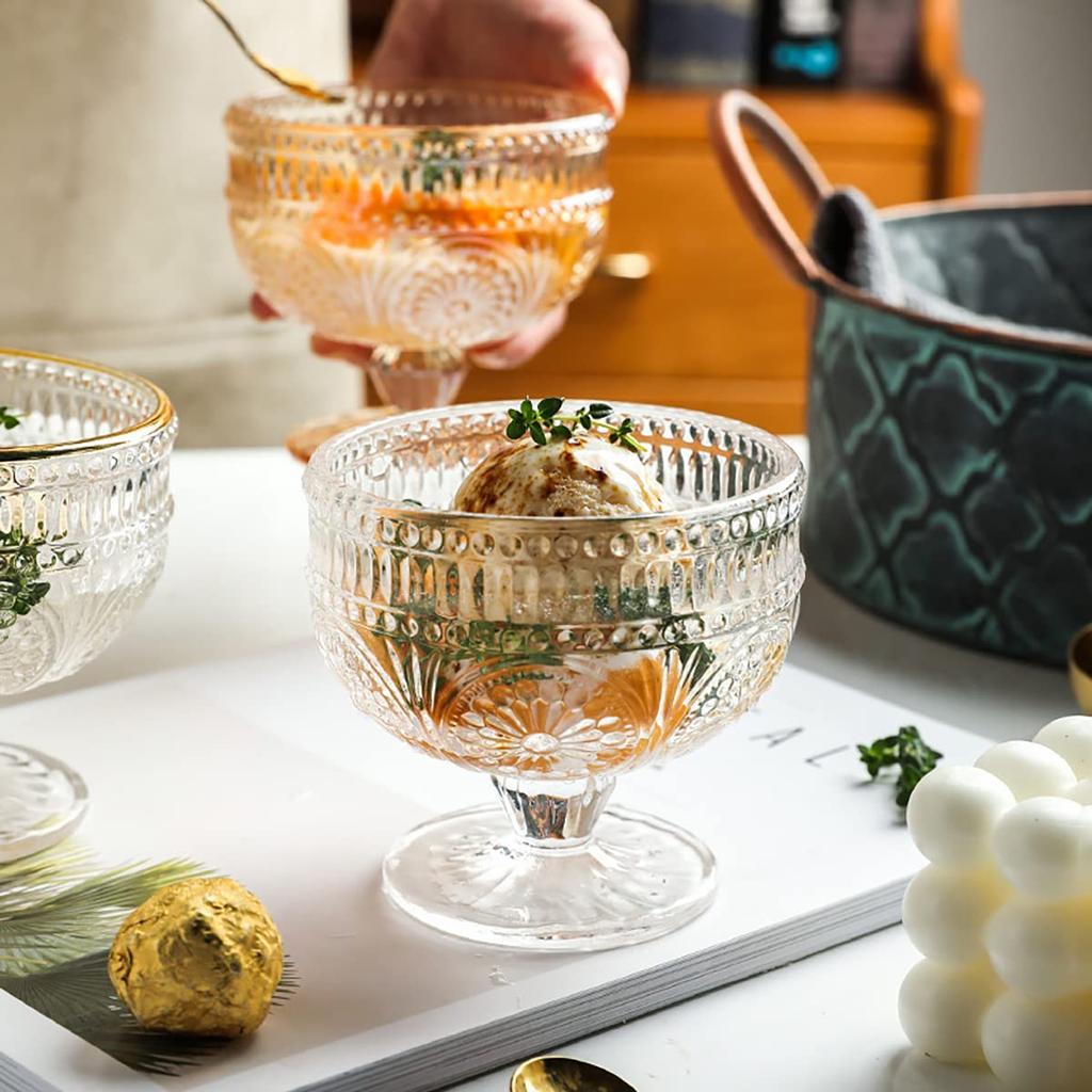Vintage Beker Zonnebloem Reliëf Glas Beker Voet Dessert IJs Kom Salade Kom Snoep Taart Kom voor Thuis Feest Bruiloft
