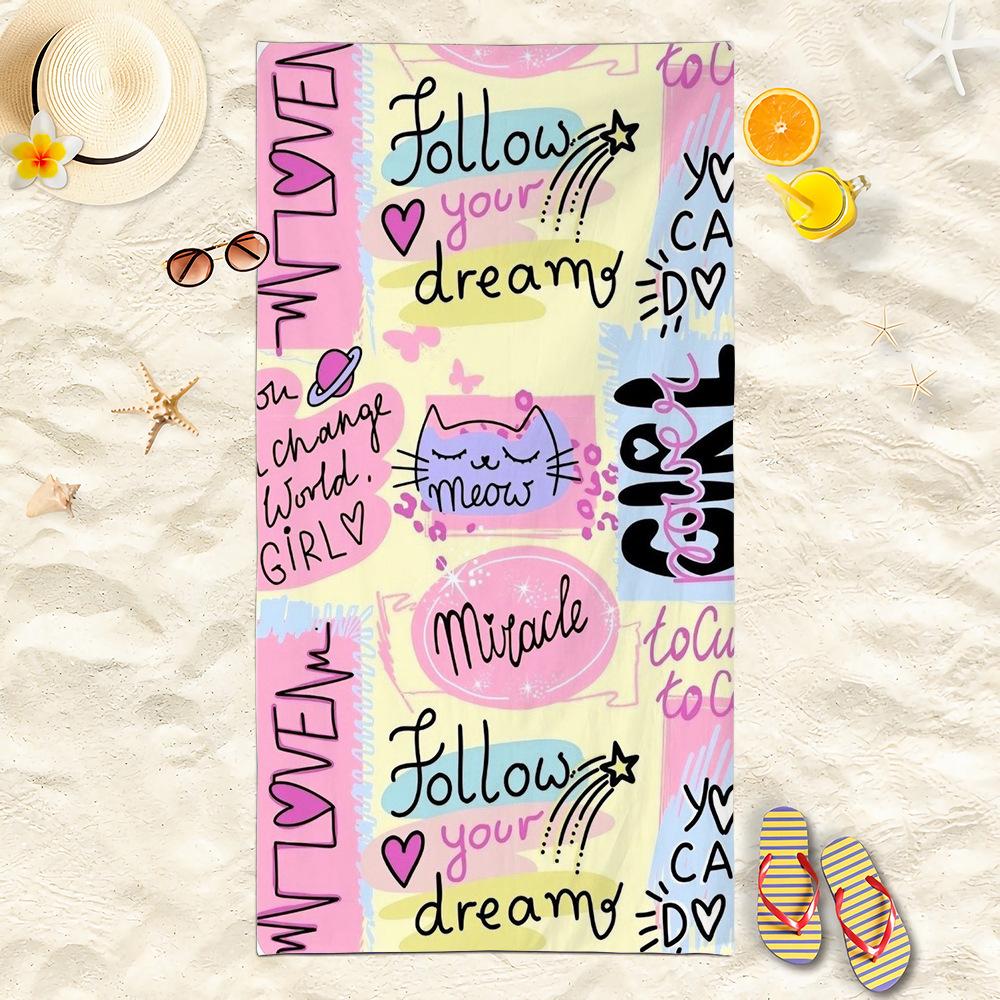 Pastel Heart Wing Beach Towel Cute Kawaii Stripe Print Quick Dry Bath Towel Soft Pool Towel 50x100cm