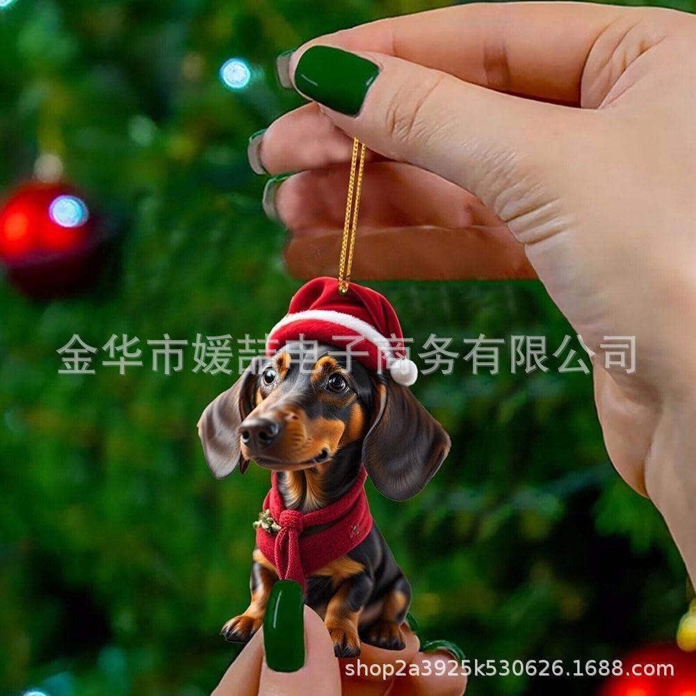 Cute Cartoon Sausage Dog Car Pendant Keychain Christmas Home Decor