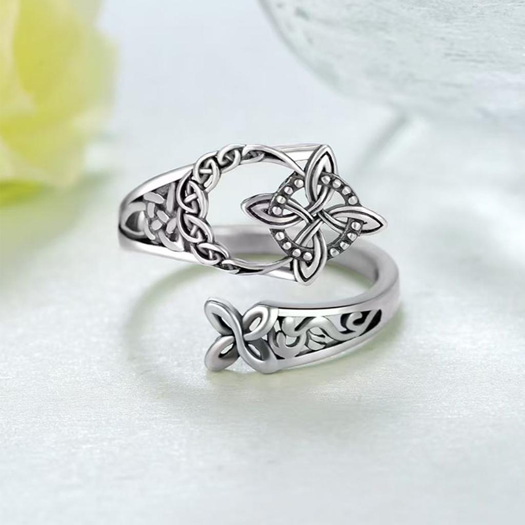 Women Witches Knot Ring Silver Color Adjustable Thumb Open Rings Irregular Geometric for Wife Girls Trendy Jewelry