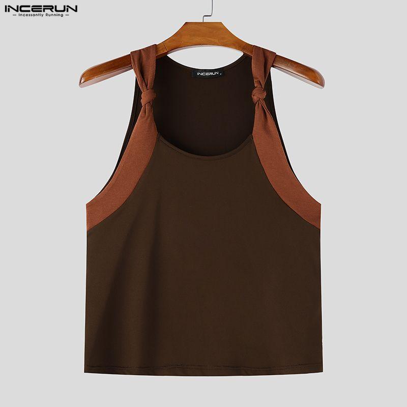 INCERUN Men Sleeveless Stitching Casual Fitted Tank Tops Basic Undershirts