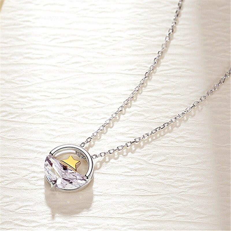 

Цепочка из стерлингового серебра 925 пробы с цирконием и звездой, очаровательное ожерелье, кулон для женщин и девочек, ювелирные аксессуары, колье Dz418