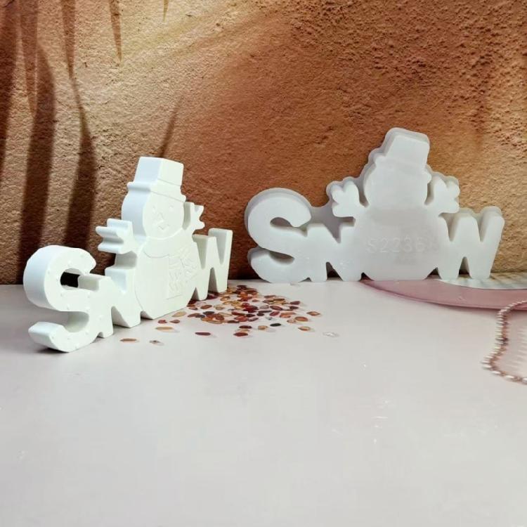 Creative Snowman Snow Letter Sign Silicone Mold For Handmade Cement Plasters Figurine Holiday Gift Home Decors Projects