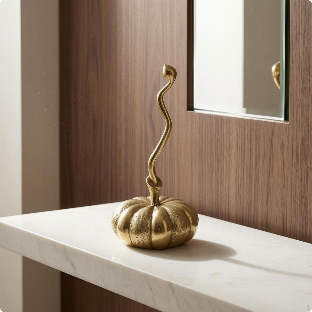 Copper Pumpkin Decor Curved Segmented Statue Lustrous Finish Autumn Harvest Pumpkins for
