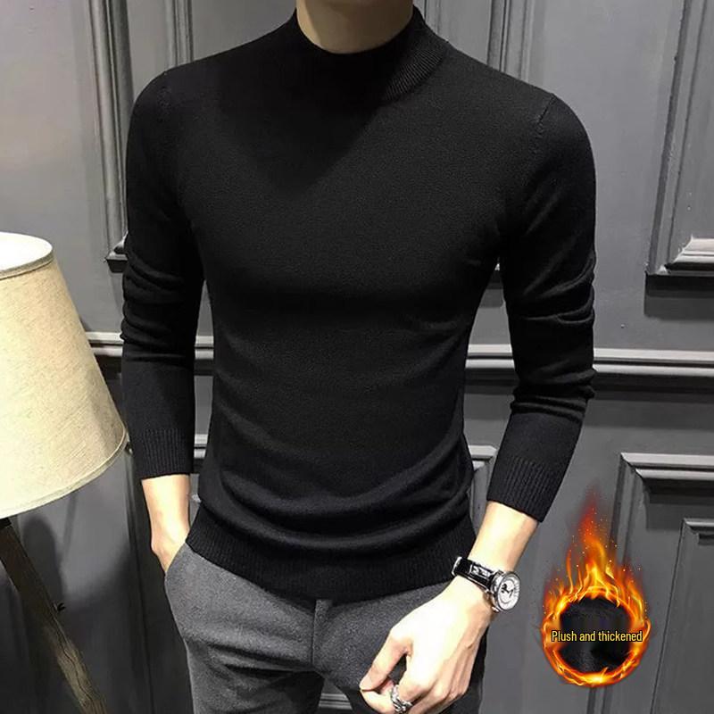 Men s Slim-Fit Knitwear: Half-High Neck Velvet Sweater for Autumn/Winter 4XL