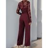 VEZFAA Women's Fashion Casual Spring Fall Solid Color Print Long Sleeve O-Neck High Waist Trousers Jumpsuits & Rompers