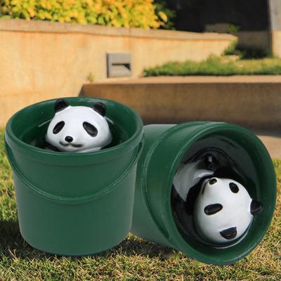 Green Bucket Sitting Panda Figurine Resin Animal Statue Sculpture Home Office Desktop Decoration Cake Topper Ornament Christmas