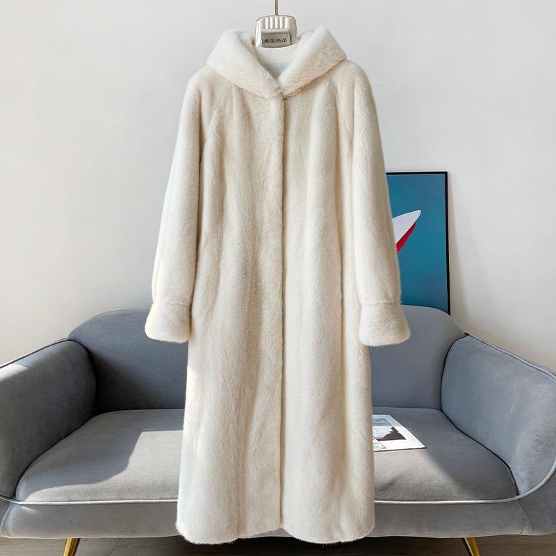 New Winter Imitation Gold Mink Coat Women's Long Hooded Fur Integrated Imitation Mink Fur Coat Large Size