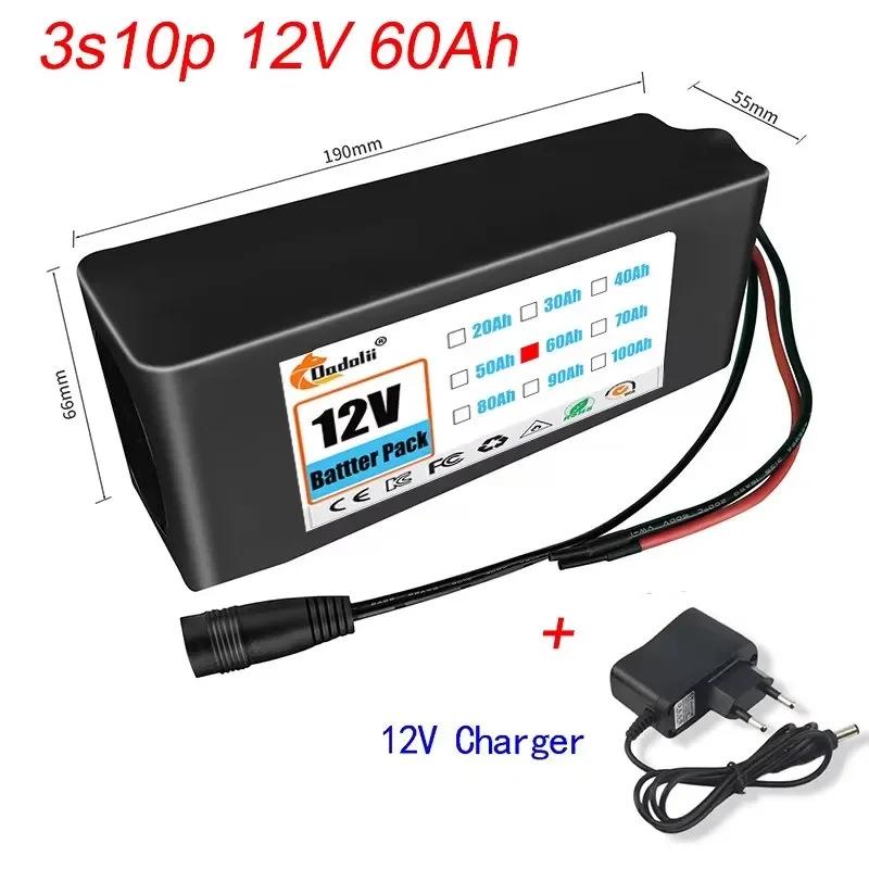 12V 60Ah 18650 3S10P Rechargeable Lithium-Ion Battery Pack for Electric Bikes and Skateboards