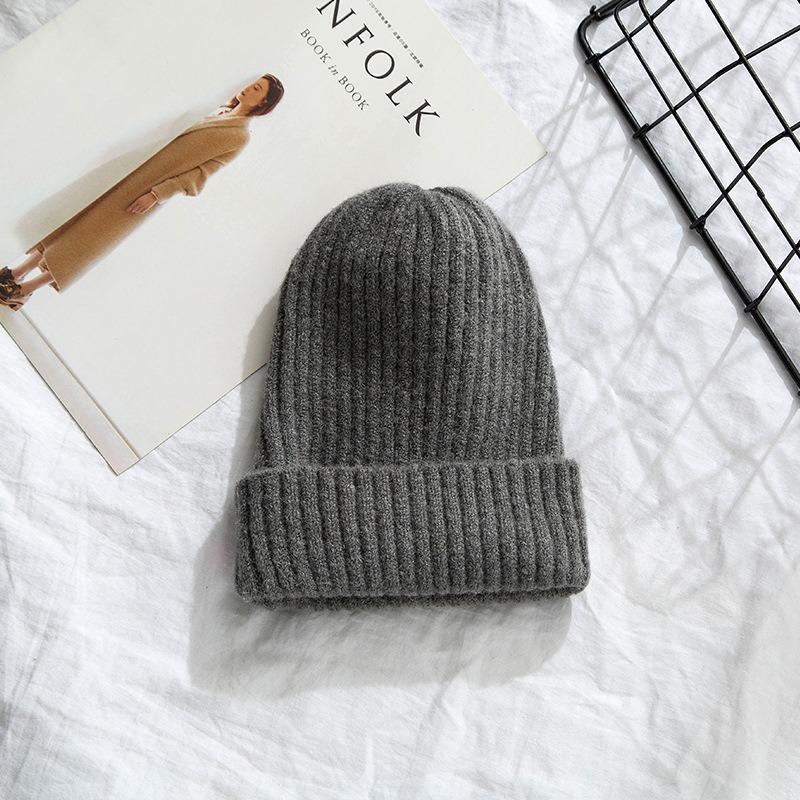 Solid Color Extended Wool Hat Women's Winter Versatile Cold-proof Loose Warm Casual Knitted Hat Men