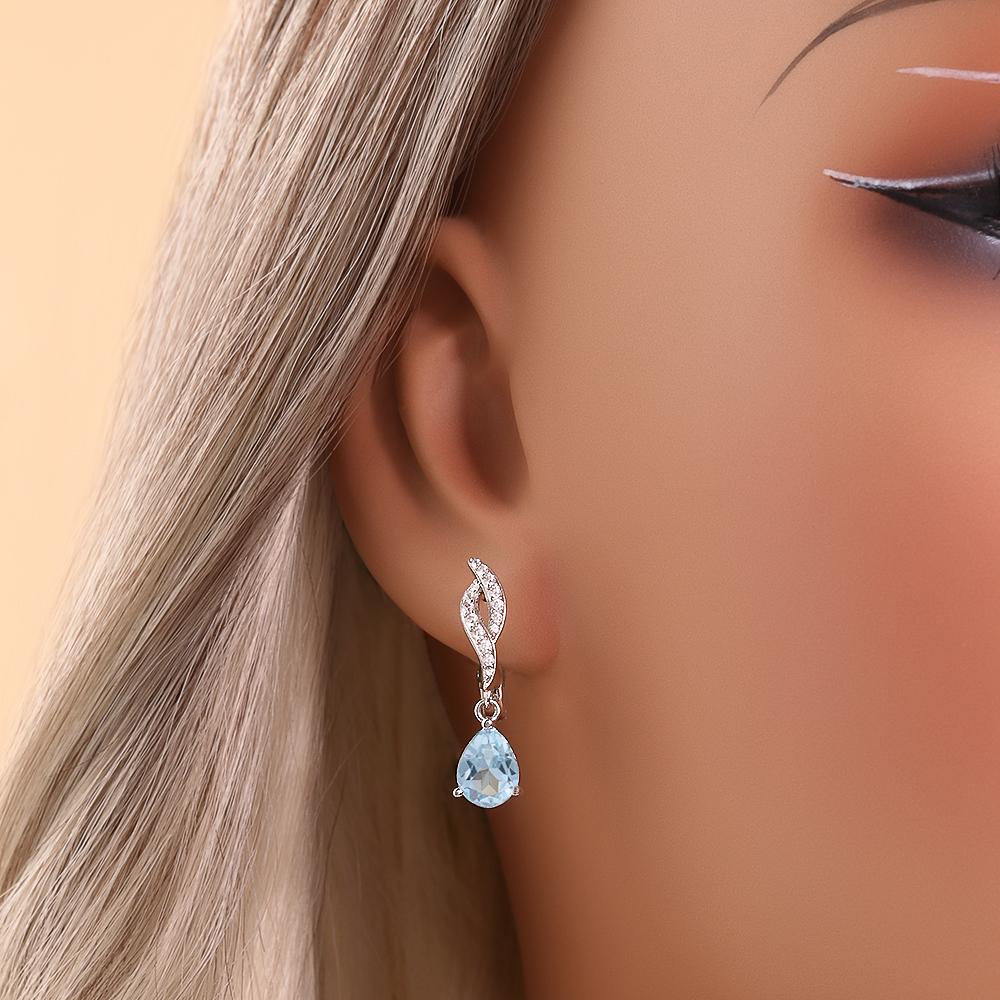 Wunderschöne natürliche himmelblaue Topas 925 Sterling Silber Damenohrringe Birne 6*8mm Edelsteine Feinschmuck für Geburtstag Bankett Geschenk