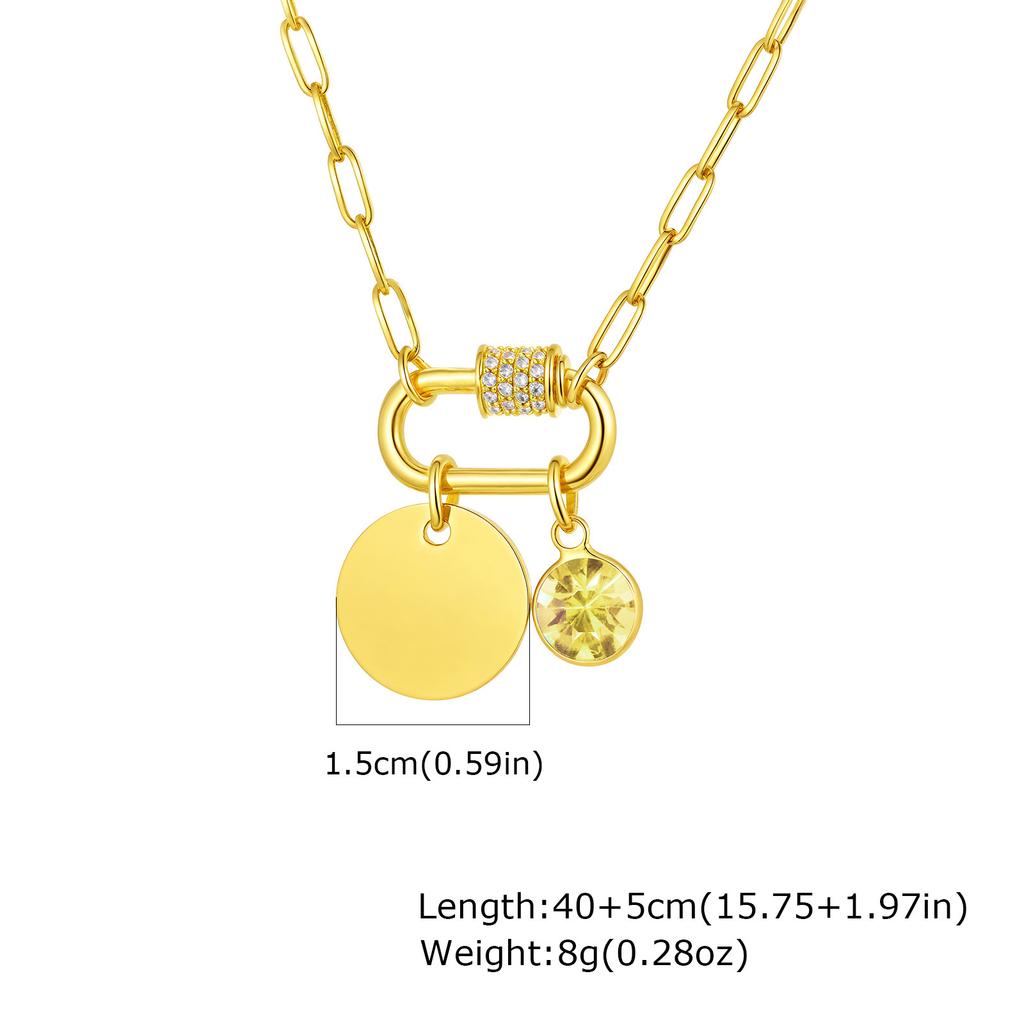 Edelstahl Kleine Vierkantkette Leere Runde Karte 12. Geburtstag Stein Design Halskette 18 Karat Gold Nc-2181