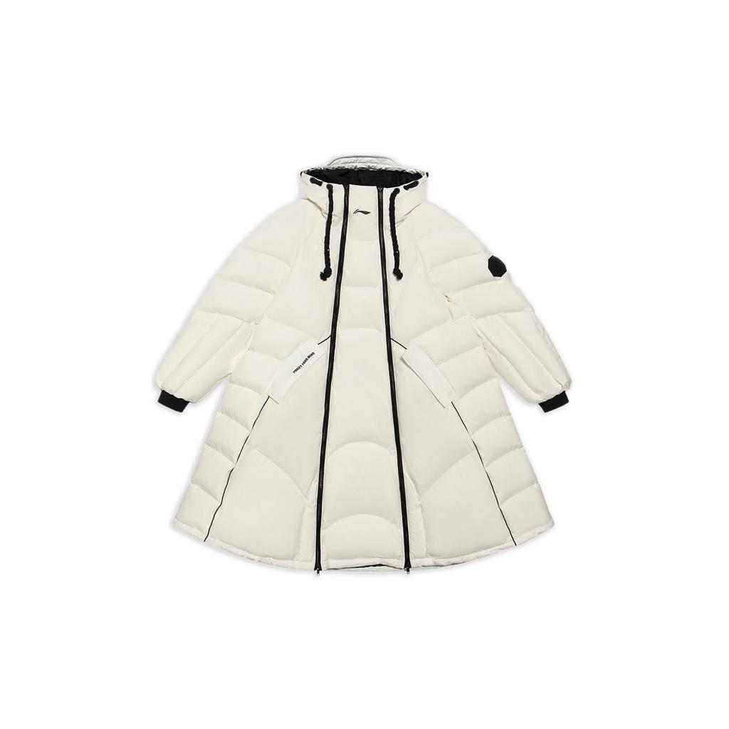 Li Ning CF Wu Xing Series Logo Casual Warm Long Hooded Down Jacket Unisex Outerwear Off-White Black AYMR537-1