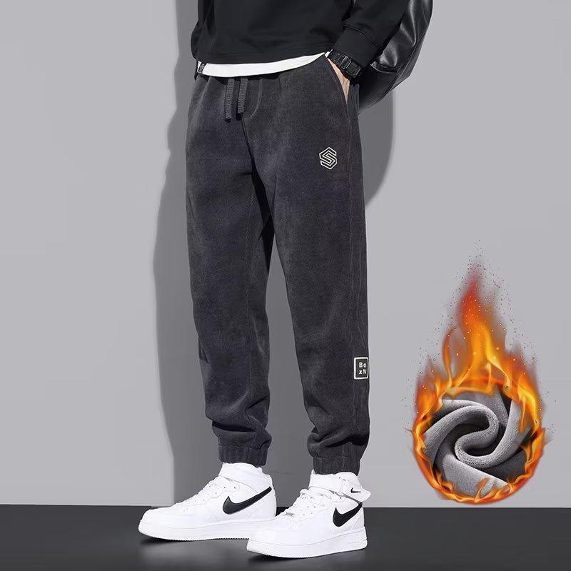 Spodnie Męskie Casualowe Sportowe Ocieplane Polarowe Termiczne Dresowe Jesień i Zima Luźne Ze Ściągaczem Boao Welur Ciężkie