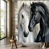 Digital Printed Horse Pattern Shower Curtain -  Reversible Polyester,  All-Season Woven Fabric for Bathroom/Home Decor