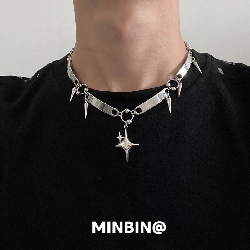 Rivet Necklace Metal Punk Style European and American Subculture Hot Girl Choker Necklace Niche Minimalist Style Clavicle Chain Trend
