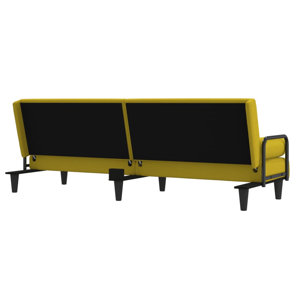 Sofa Bed with Armrests Light Yellow Fabric