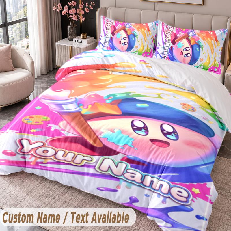 Custom Name Text 3Pcs Bedding Set Kirby Duvet Cover And Two Pillowcases