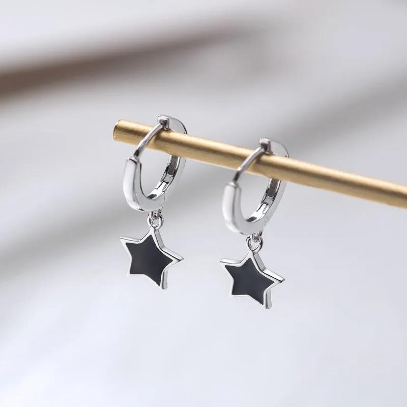 New Fashion Silver Color Pentagram Earrings for Women Charm Hollow Five-pointed Star Stainless Steel Dangle Earrings Jewelry