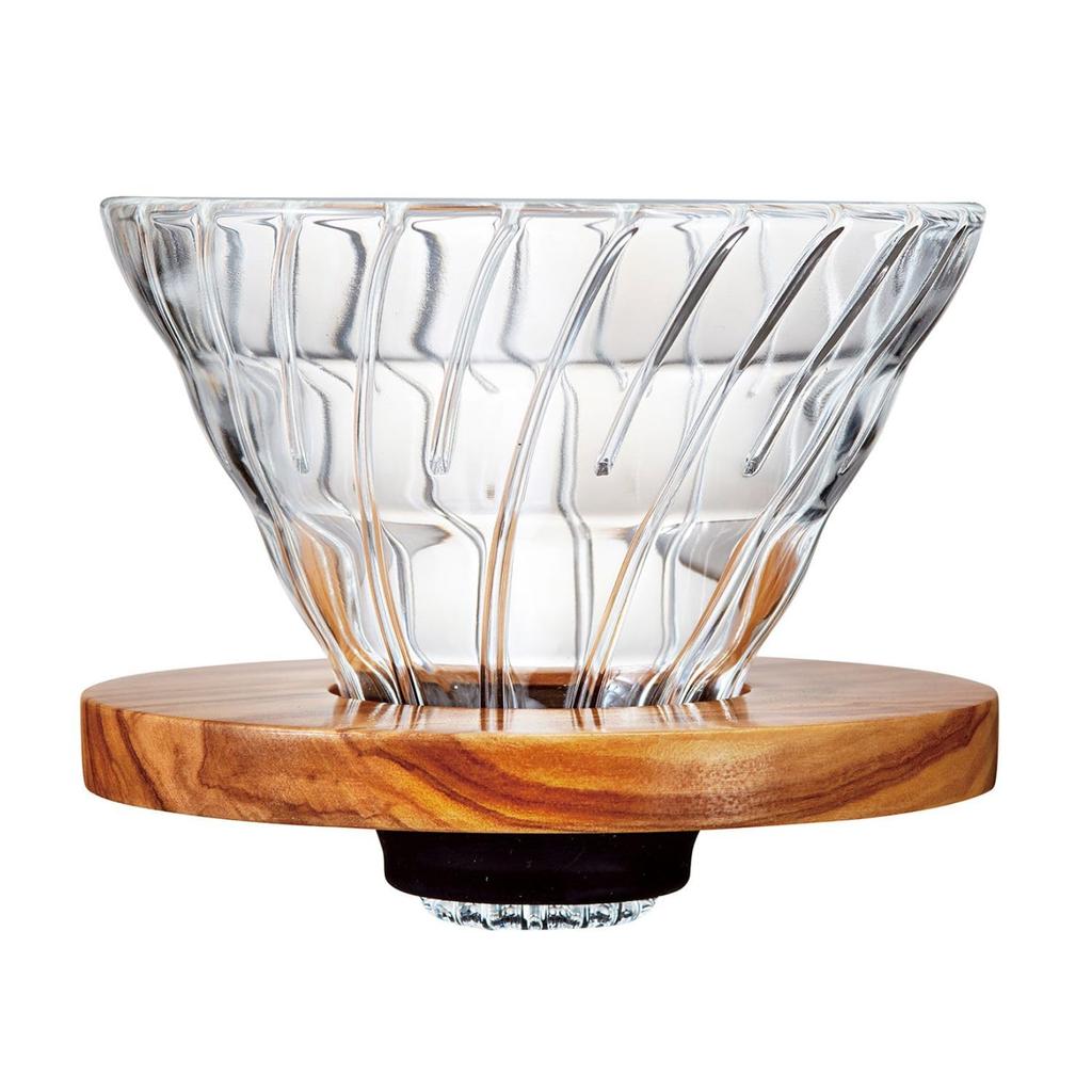 HARIO V60 Verre Café Olive pour tasses Résistant à la chaleur Dripper à Pour-over, Bois, 02, 1-4 (VDGR-02-OV)