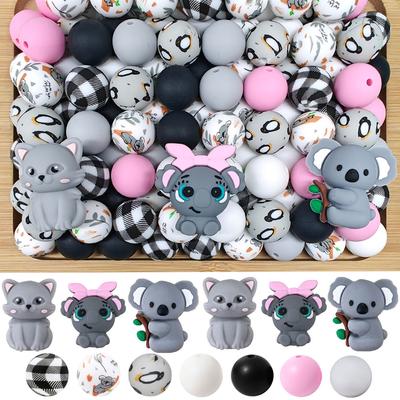 6/25/52PCS Silicone Bead Set for Cats, Elephants, Koalas, Perfect for DIY Handmade Crafts Such As Keychains and Bracelets
