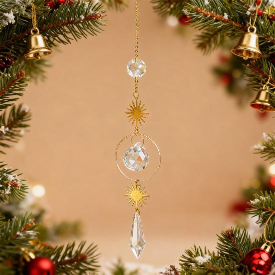 Faux Crystal Suncatcher Hanging Decoration Indoor Outdoor Garden Sun Moon Star Prism Wind Chime Ornament Rainbow Maker Pendant