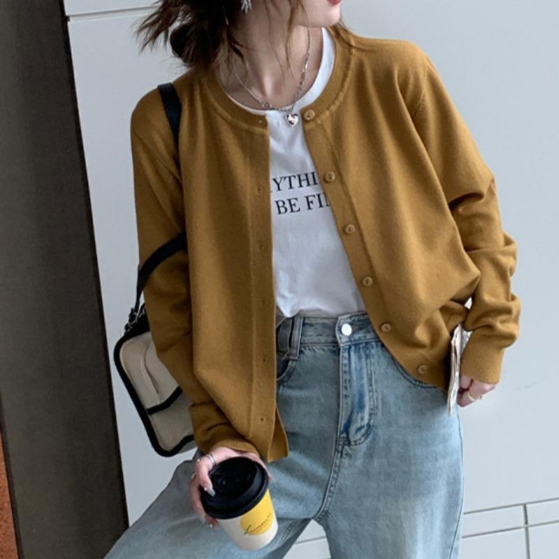 Giacca Cardigan Casual in Maglia Slim Fit alla Moda da Donna Autunno Manica Lunga Cardigan Maglione Top a Maglia Larga Maglioni Girocollo Vintage 25182
