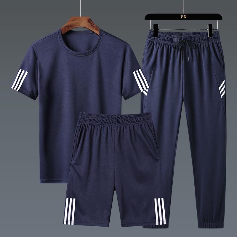 Unisex Quick-Dry 3-Piece Sportswear Set: Short-Sleeve Tee, Long Pants & Shorts for Junior High PE