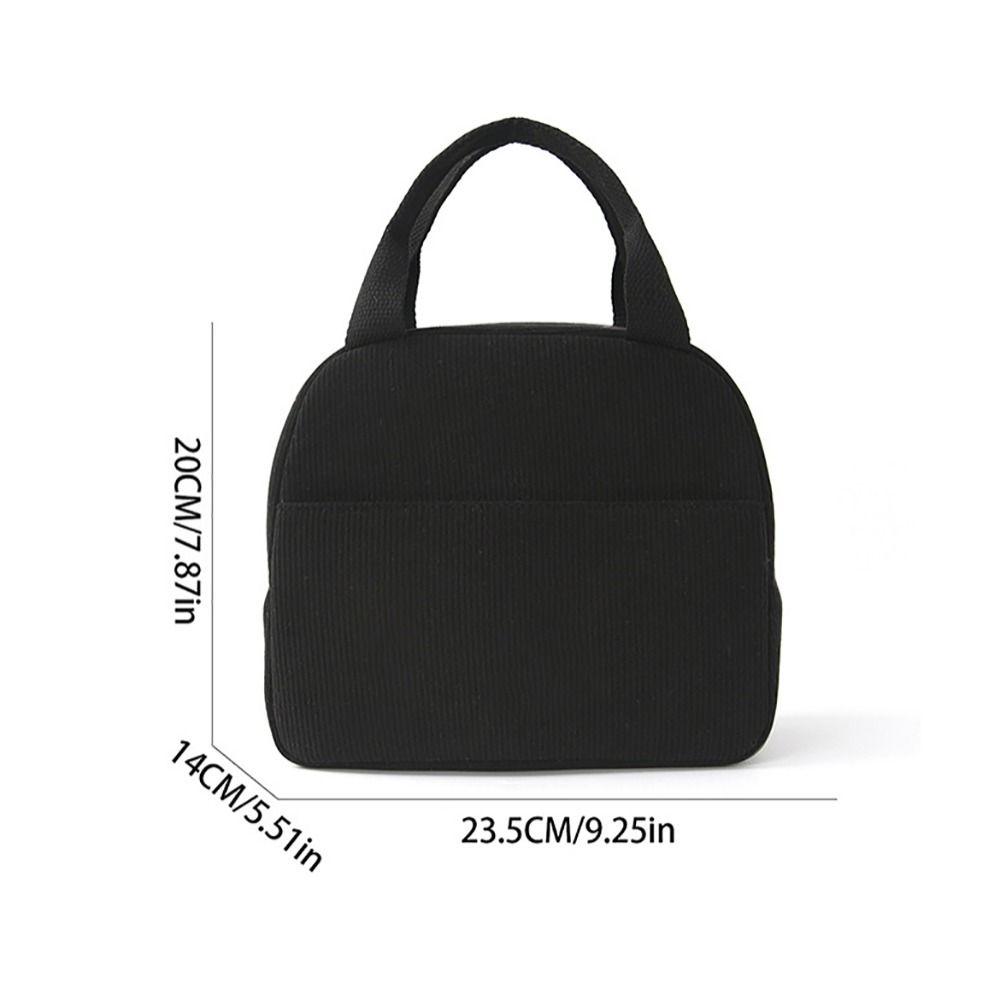 Stylish Corduroy Insulated Lunch Bag Hand-Held Large Capacity Thermal Lunch Bag Portable Minimalist Lunch Box Storage Bag Office