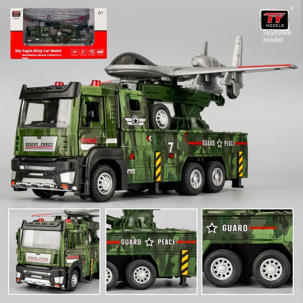 Simulation Military UAV Launch Vehicle Model Armed Fighter Jet with Ejectable Aircraft Pull Back Military Toy Car Collectible